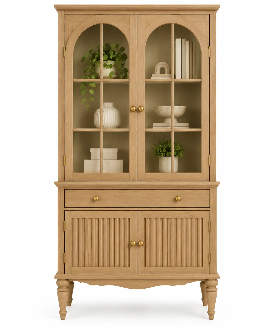 Vitrina de almacenamiento con formas arqueadas, marrón