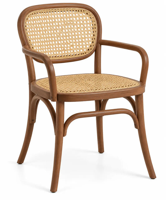 Silla con respaldo con detalles de entramado, marrón