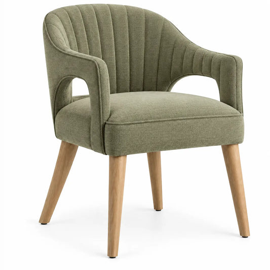 Silla con respaldo con acolchado acanalado, verde y marrón