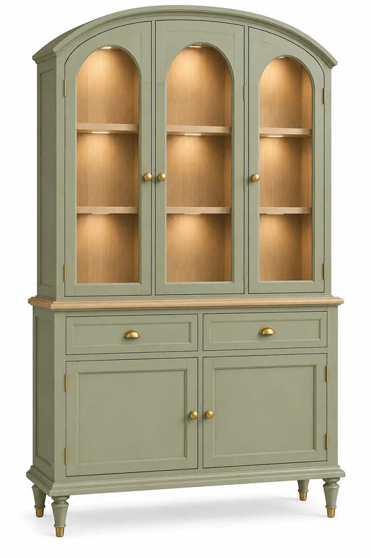 Vitrina de almacenamiento con formas arqueadas, verde y marrón