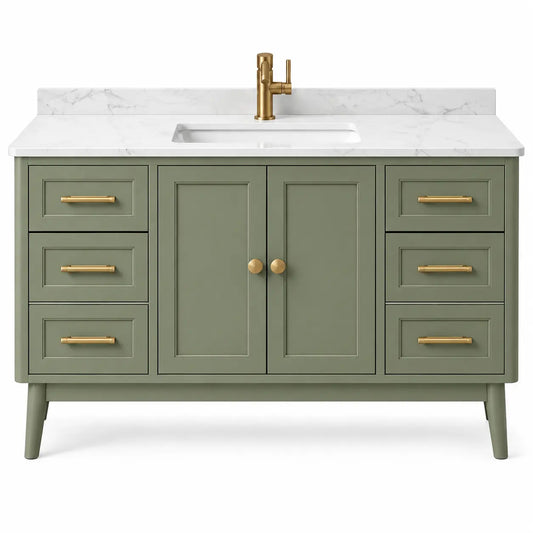 Mueble de baño con lavabo con cajones, verde y blanco