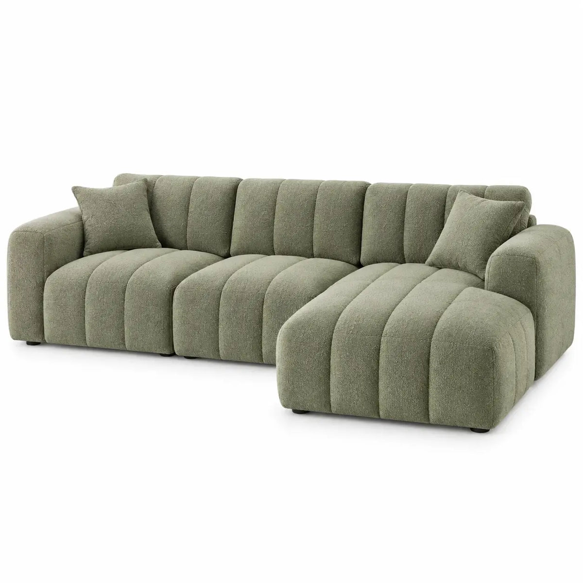 Sofá esquinero tapizado con acolchado acanalado, verde